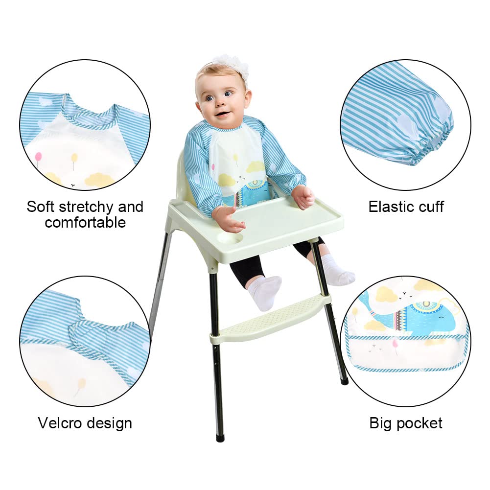 Vicloon Baby Lätzchen mit Lange Ärmeln,3PCS Ärmellätzchen Wasserdicht,Süßer Tierstil Baby Bibs Set für Essen Kunst Handwerk Malerei Bemalen Spielen für 6-24 Monaten