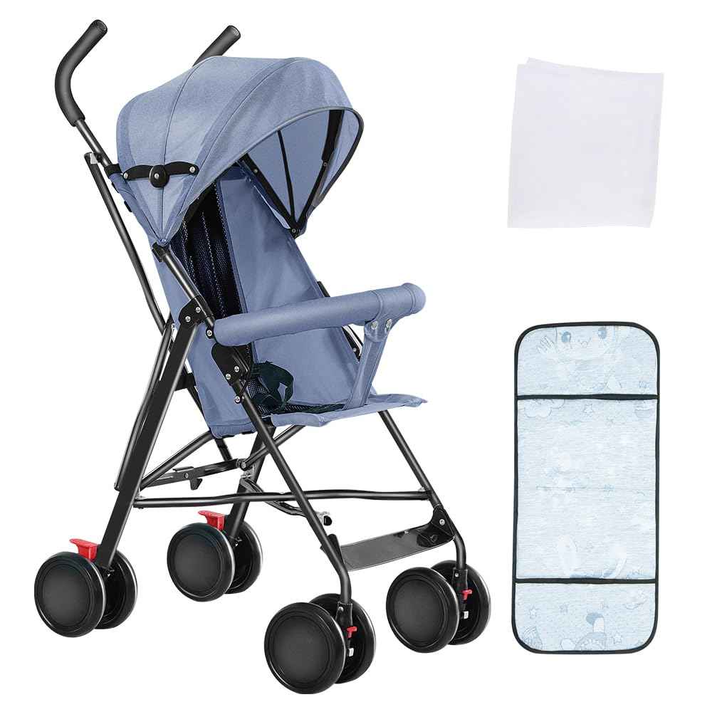 OHMG Kinderbuggy, Klein Zusammenklappbar Kinderwagen,Rücken und Fußstützenverstellung,Hinterradbremse,5-Punkt-Gurt,Einfaches Ein-Hand-Falten,Baby Reisebuggy