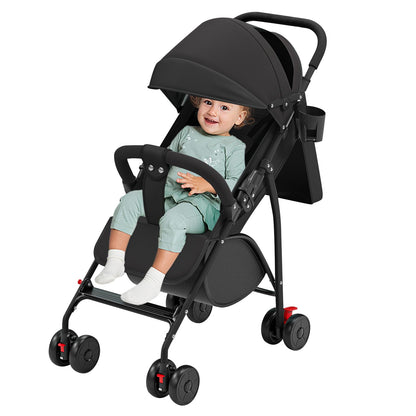 Buggy für Babys, ultraleicht, kompakt, faltbar und neigbar, von Geburt bis 25 kg, mit Trolley-System, Regenschutz inklusive, ausziehbarer Haube, C-schwarz