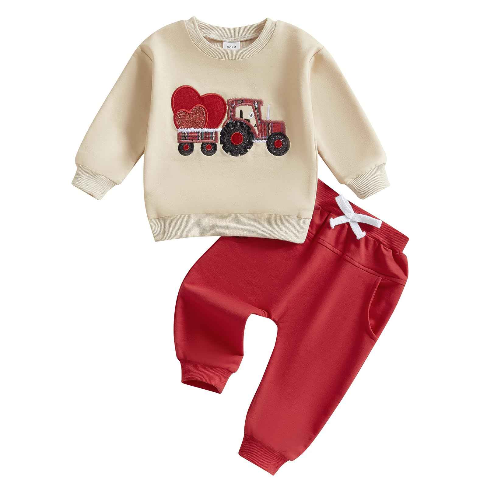 Xeadoffubio Baby Boys' Spring Outfit, Tractor/Car Print Tracksuits, Long Sleeve Car Print Sweatshirts + Elastic Drawstring Trousers, 2-Piece Sports Clothing Set, Soft Tractor Outfits
