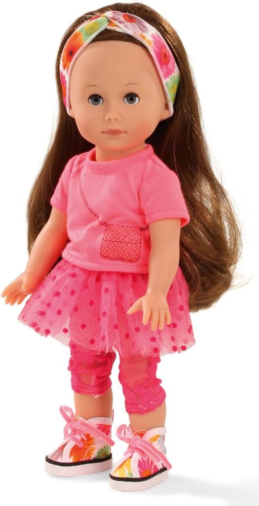 Götz 1513014 Just Like Me Chloe Doll 27 cm Large Standing Doll with Extra Long Brown Hair and Blue Sleeping Eyes Set of 7