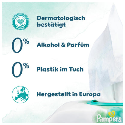 Pampers Harmonie Aqua Wet Wipes 6 Packs of 48 Wet Wipes, 288 Wet Wipes to Help Restore Skin's Natural pH Value Lightweight Lotion with 99 Percent Water