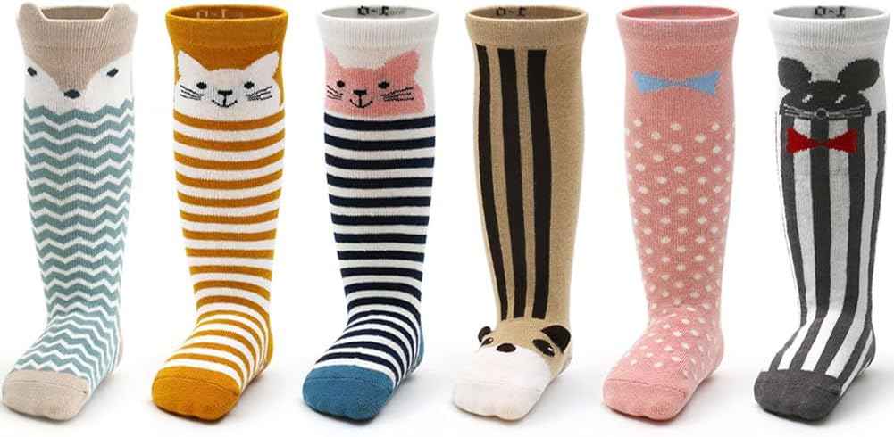 Pack of 6 Baby Toddler ABS Non-Slip Socks Knee-Length Knee Socks Cotton