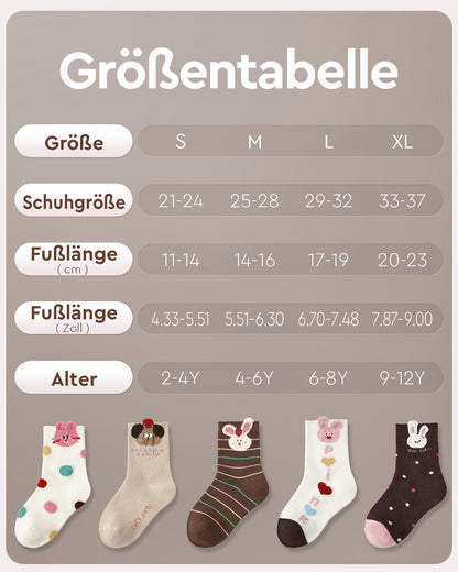 Kyopp 10 Paar Socken Kinder Mädchen und Jungen Klassisch Socken Lustig Cotton Socken Crew Socks Winter/Sommer