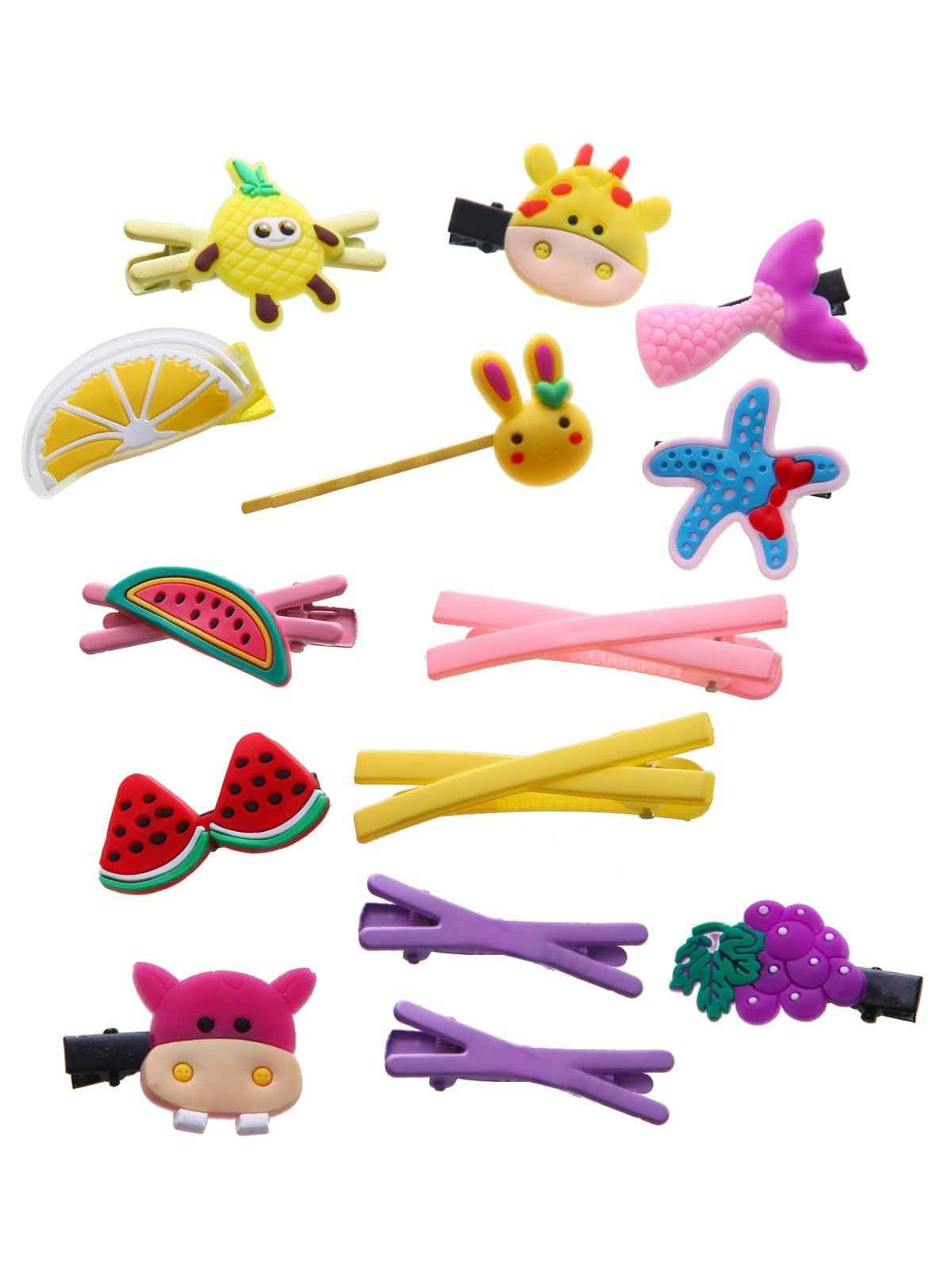 56 Pieces Cute Hair Clips Fashion Hair Accessories for Girls Flowers Fruits Colorful Rainbow Candy Dessert Cute Animal Hair Clips Set Non-Slip Metal Snaps