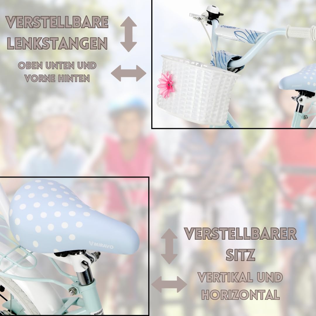 MIRAVO Kinderfahrrad Fahrrad Kinder Ab 2 Bis 8 Jahre Mit Stützrädern Schubstange V-Brake Bremsen Rückstrahl Aufkleber 12 16 20 Zoll Radgröße Korb Für Mädchen Misty - Meloni2