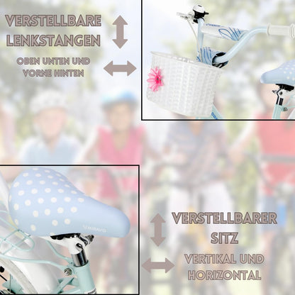 MIRAVO Kinderfahrrad Fahrrad Kinder Ab 2 Bis 8 Jahre Mit Stützrädern Schubstange V-Brake Bremsen Rückstrahl Aufkleber 12 16 20 Zoll Radgröße Korb Für Mädchen Misty - Meloni2