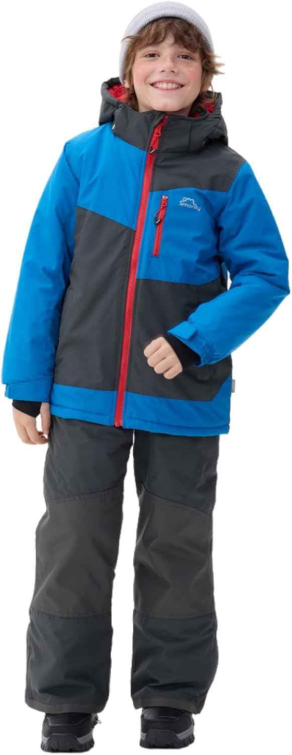 SMONTY Children's Snowsuit for Boys, Winter Ski Jacket and Trousers Set with Hood Strap, Windproof, Waterproof, Warm Coat