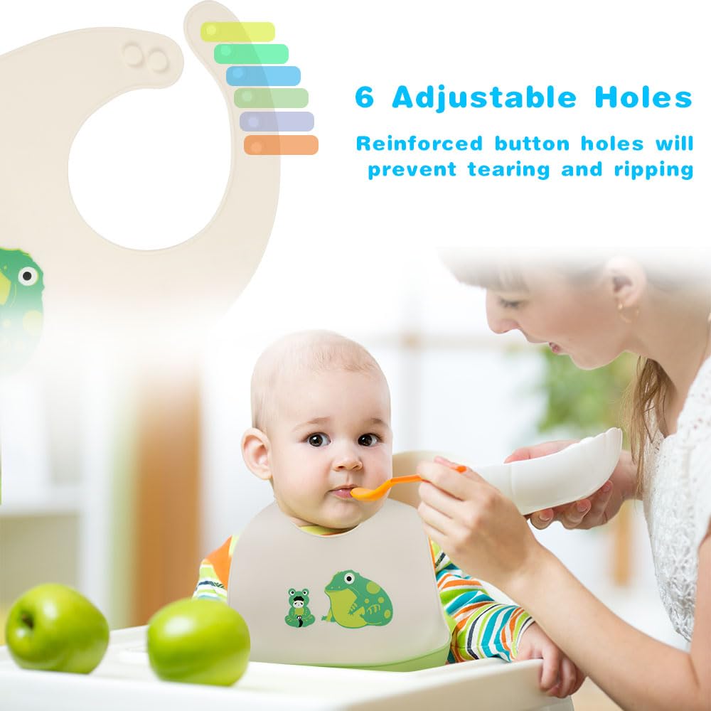Vicloon Silikon Baby Lätzchen, 2 Stück Baby Lätzchen mit Auffangschale, BPA Frei, Einfache Reinigung, Wasserdicht Silikon-lätzchen für Jungen Mädchen, Kaninchen-Einhorn（Rosa）
