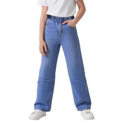 Baogaier Mädchen Jeans Wide Leg Denim Hosen Kinder Baggy Jeanshosen Lässige Weich Elastischer Bund Weites Bein Streetwear mit Taschen Teenager Loose Fit Jean Hose für 6-14 Jahre, Gr.122-164