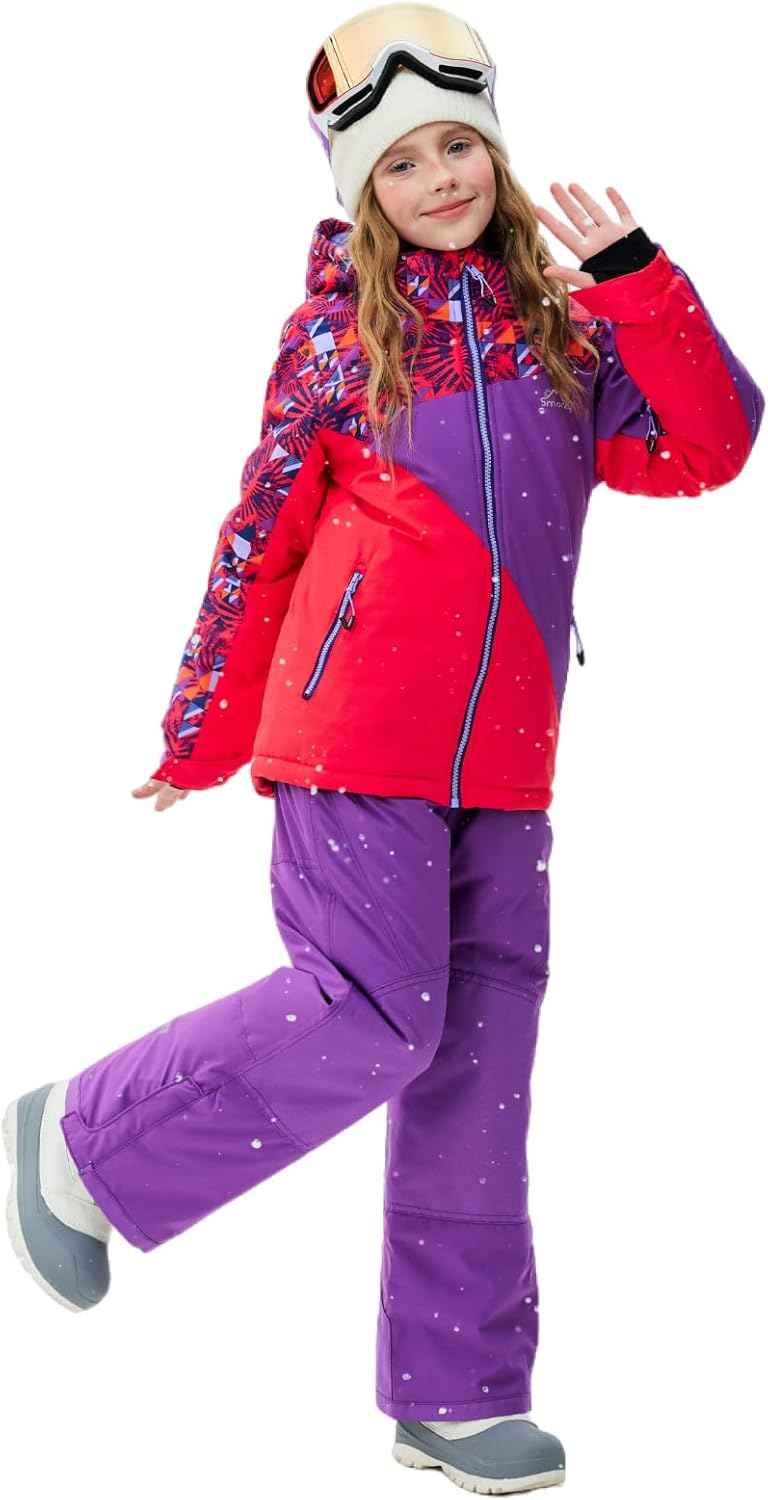 Children's Ski Suit Girls Waterproof Windproof and Warm 2-Piece with Hood 6-16 Years Outdoor Sports, Mountaineering, Skiing