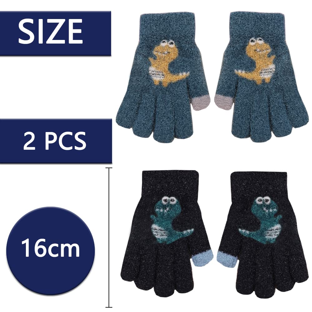 ZDQC 2 Paar Warme Strickhandschuhe Kinder,Süße Handschuhe Kinder,Handschuhe Kinder Stretch,Winter Warme Strickhandschuhe,Vollfinger Handschuhe,Fingerhandschuhe Kinder Winter
