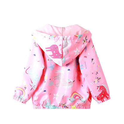 JinBei Jacken Mädchen Jacke Baby Kinder Kapuzen Sweatjacke Kapuzenjacke Cartoon Aufdruck Winddicht Mantel Windjacke Übergangsjack Frühling Herbst Outwear Softshelljacke Regenjacken 1-7 Jahre