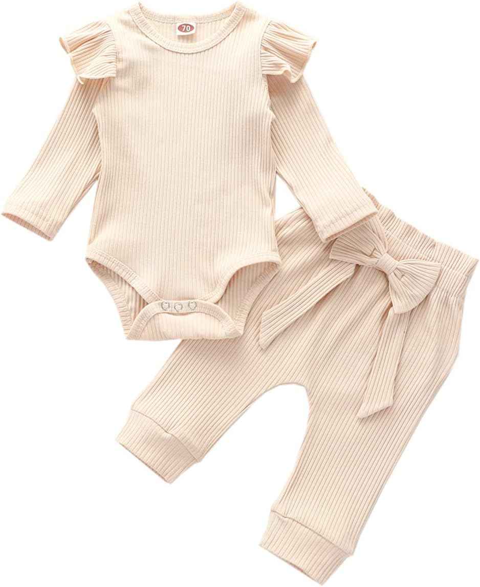 Geagodelia T-45461 Baby Girl Clothing Set, Soft Newborn Outfit with Long-Sleeved Bodysuit Romper, Trousers and Headband / Hat