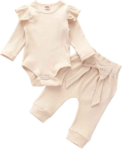 Geagodelia T-45461 Baby Girl Clothing Set, Soft Newborn Outfit with Long-Sleeved Bodysuit Romper, Trousers and Headband / Hat