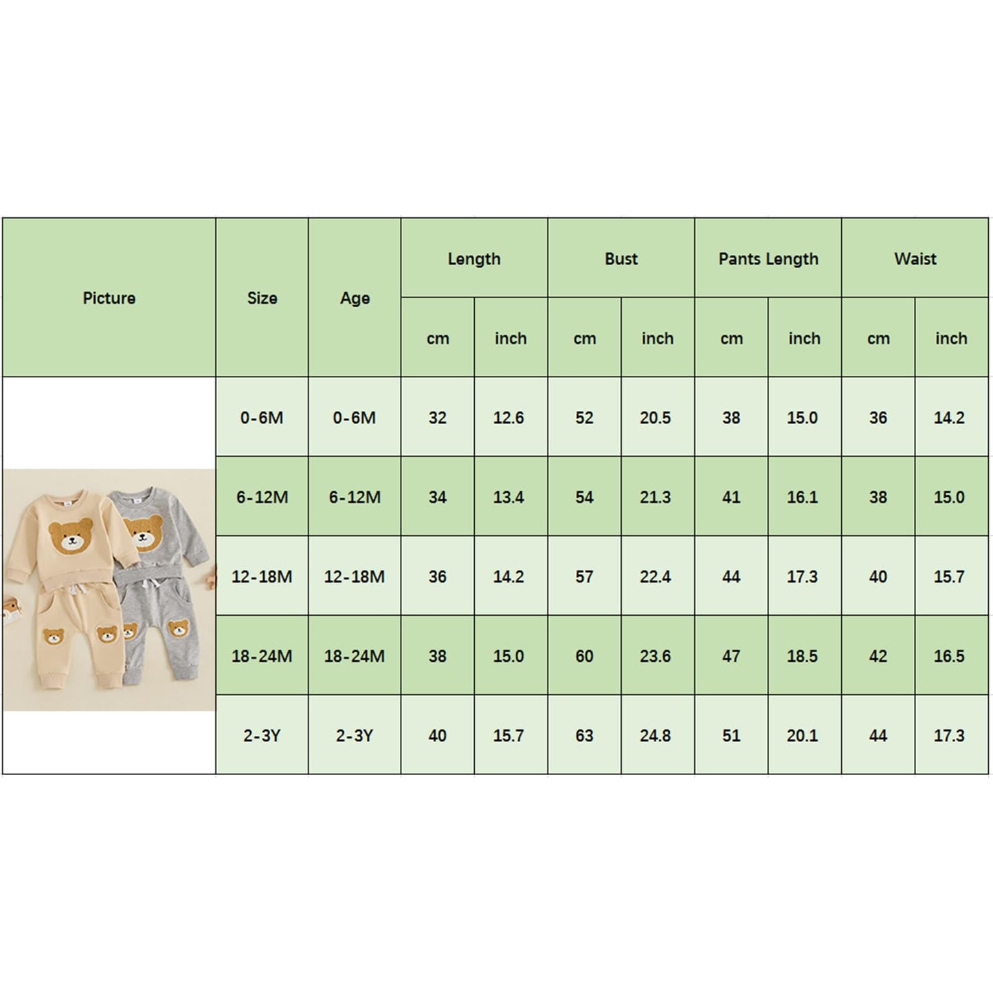 Carolilly Baby Suit 2-Piece Clothing Outfit Baby Clothing Set Cute Long Sleeve Sweatshirt Embroidered Bear + Long Trousers Warm Children's Suit Autumn Spring