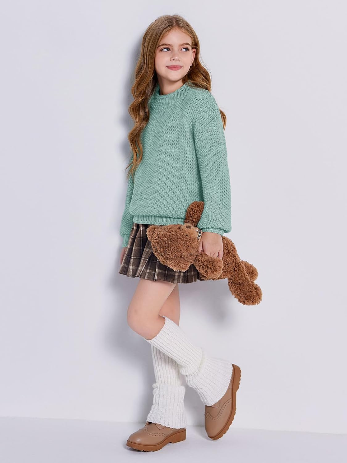 Wenrine Mädchen Pullover Winter Rollkragen Strickpullover Langarm Gestrickt Casual 5-14 Jahre