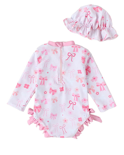 Baby Badeanzug Mädchen mit Sonnenhut Langarm UV Schutz Badebekleidung Für Baby-Mädchen Bademode Schwimmanzug