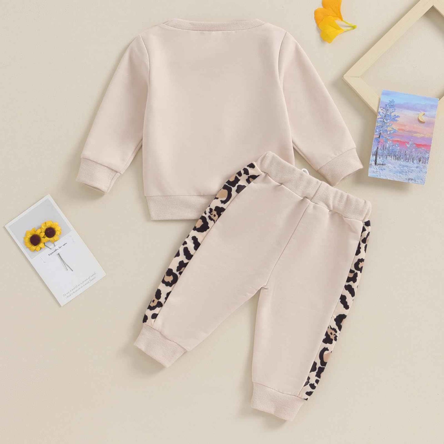 Geagodelia Baby Girl Clothing Outfit Set Long Sleeve Sweatshirt + Leopard Trousers Newborn Soft Baby Set Mama's Mini 2-Piece