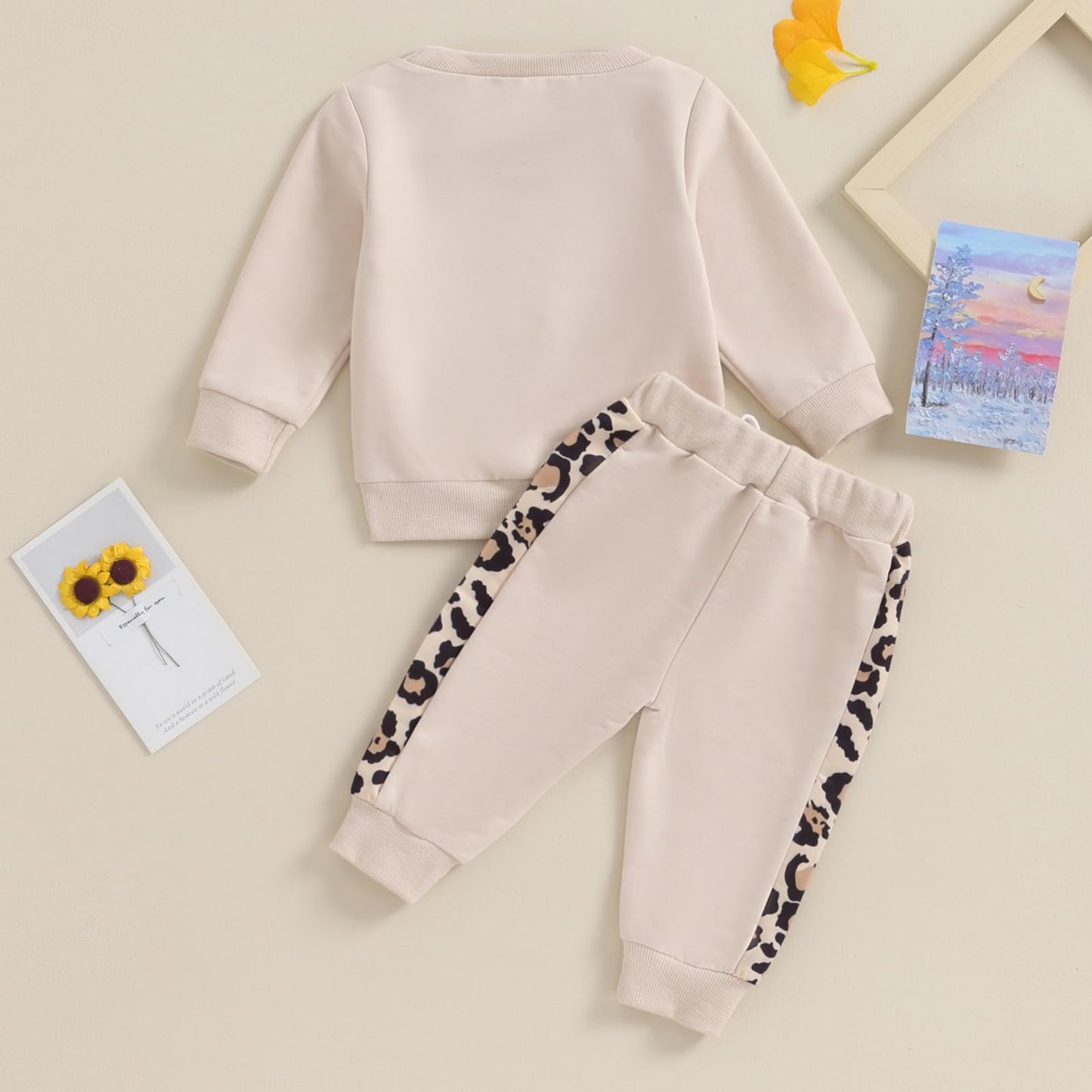Geagodelia Baby Mädchen Kleidung Outfit Set Langarm Sweatshirt + Leopard Hose Neugeborenen Weiche Baby Set Mama’s Mini 2-teilig