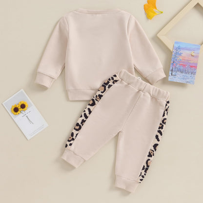 Geagodelia Baby Mädchen Kleidung Outfit Set Langarm Sweatshirt + Leopard Hose Neugeborenen Weiche Baby Set Mama’s Mini 2-teilig