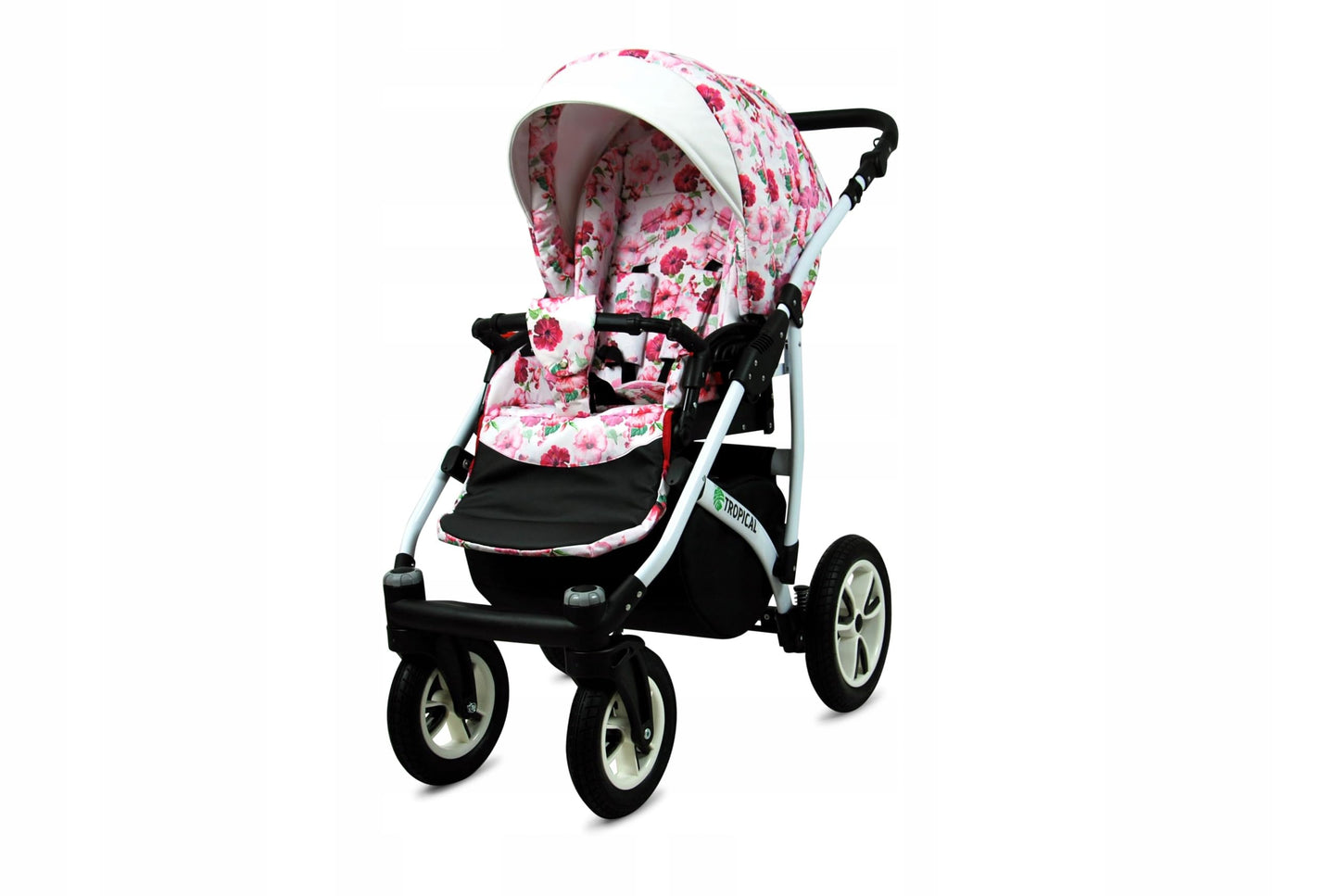 BabyLux® Bambimo Pushchair Set 3 in 1 - Tropical - incl. Baby Carrycot, Buggy Sports Seat, Car Seat - Pram Set - Combination Pram with Changing Bag, Rain Cover etc.