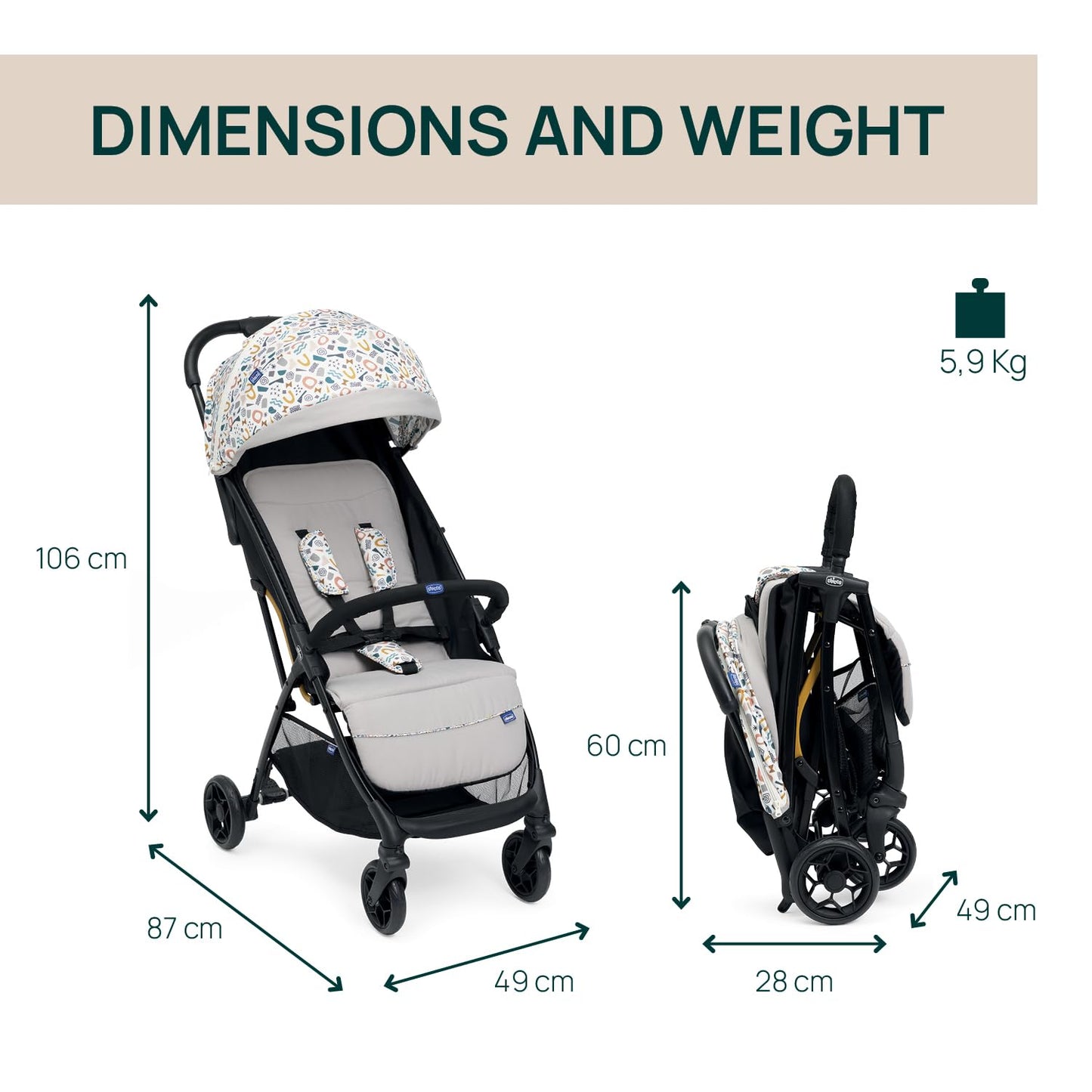 Chicco, Glee Pushchair from 0 Months to 4 Years with Automatic and Compact Closure, Extendable Hood with SPF 50+ and Rain Cover, 3-Level Adjustable Backrest, Leg Rest