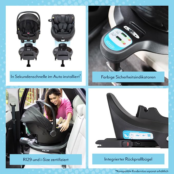 Graco SnugLite™ i-Size R129 Babyschale, ab Geburt bis ca. 12 Monate (40 bis 75 cm), leicht, kompatibel mit ISOFIX-Basisstation SnugTurn™ i-Size R129 (separat), Neugeboreneneinlage, schwarz, Midnight - Meloni2