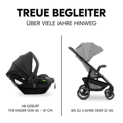 hauck 3in1 Kinderwagen Set Shop N Care Trio Set inkl. Buggy, Babywanne, Babyschale ab Geburt bis 22 kg, Klein Zusammenklappbar, Liegefunktion, Getränkehalter & Tablett, UV-Schutz 50+ (Grey)