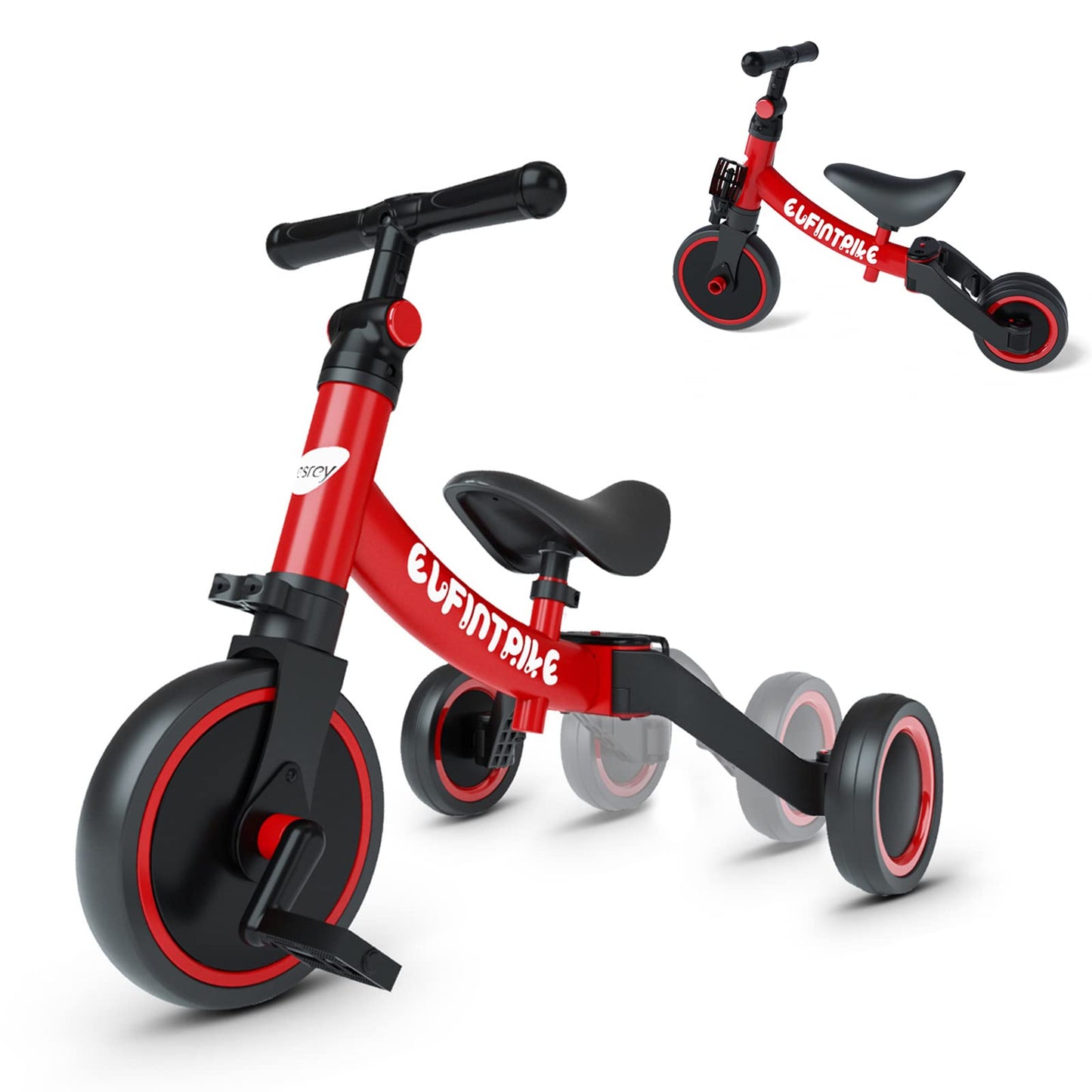 besrey 5 in 1 Laufräder Laufrad Kinderdreirad Dreirad Lauffahrrad Lauflernhilfe für Kinder ab 1 Jahre bis 4 Jahren (Schwarz) - Meloni2