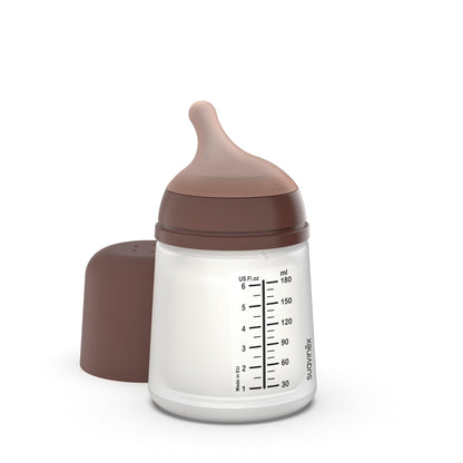 Suavinex, Anti-Colic Babyflasche Zero Zero,mit mittlerem Silikonsauger (M), für Babys ab 3 Monaten, Empfohlen für gestillte Babys und Flaschennahrung, 270 ml, Deep - Meloni2