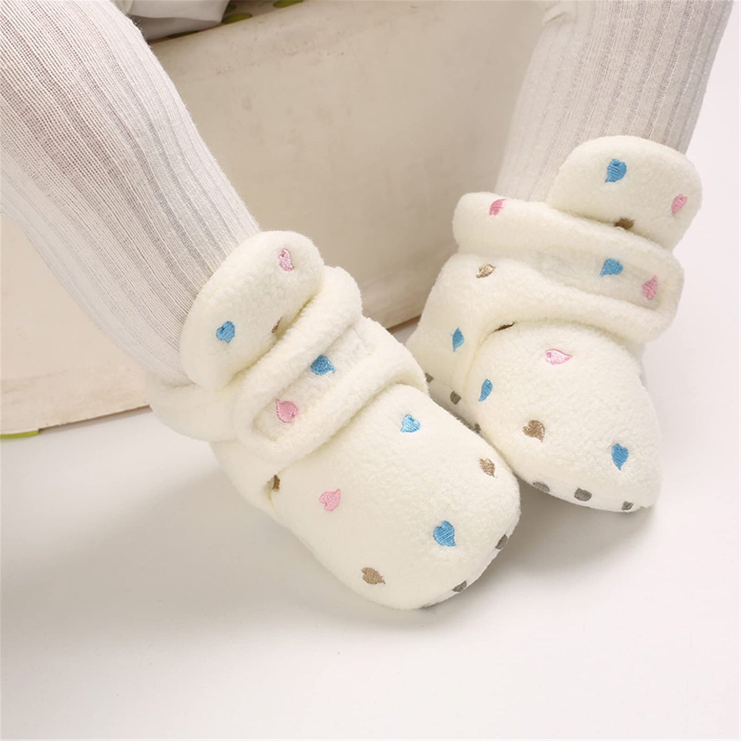 Newborn Warm Winter Booties, Organic Cotton Lining and Non-Slip Stripes, Booties, Sock Shoes for Winter with Soft Sole, Crawling Shoes, Size 0 - 18 Months, Baby Boys and Girls, Prewalker and Toddler Shoes