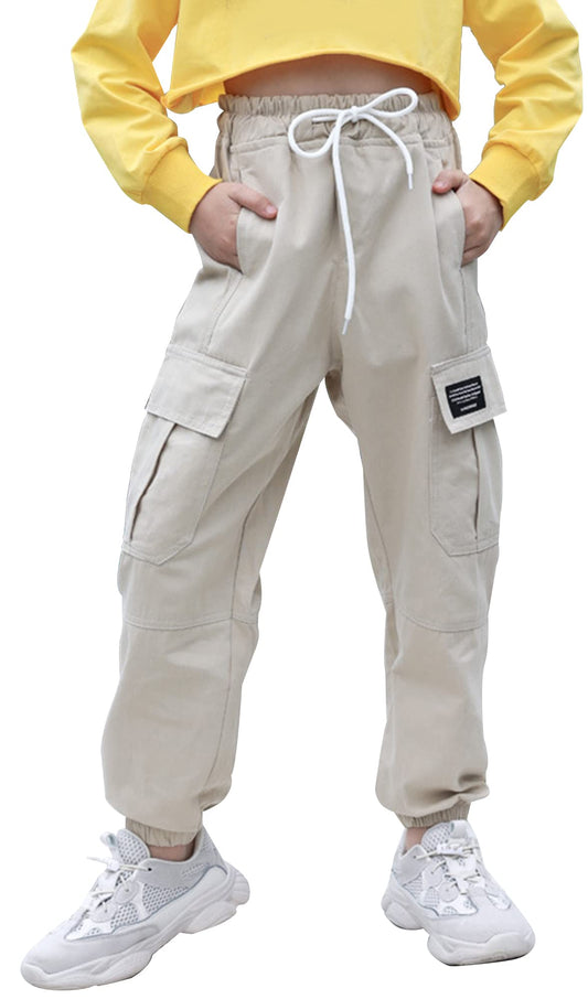 SEAUR Cargo Hose Mädchen Freizeithose Hip Hop Hose mit Gummibung Sporthose Jogginghose mit Taschen Kordelzug Trainingshose Sport Freizeit Streetwear - 100-160cm