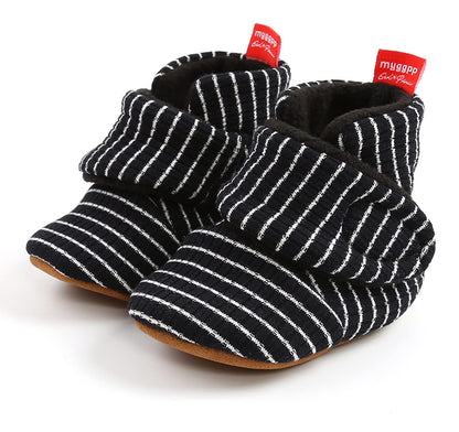 Sehfupoye Toddler Baby Boys Girls Cotton Booties Shoes Striped Soft Sole Newborn First Hiking Shoes Warm Fleece Boots 0-18M