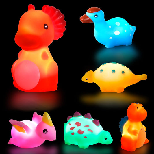 Jiosdo Bath Toy, Pack of 6 Dinosaur Bath Toys with Light, LED Bath Toy Children, Bath Toy Baby from 1 2 3 Years, Illuminates Water Toy, Bath Toys, Sensory Toy 