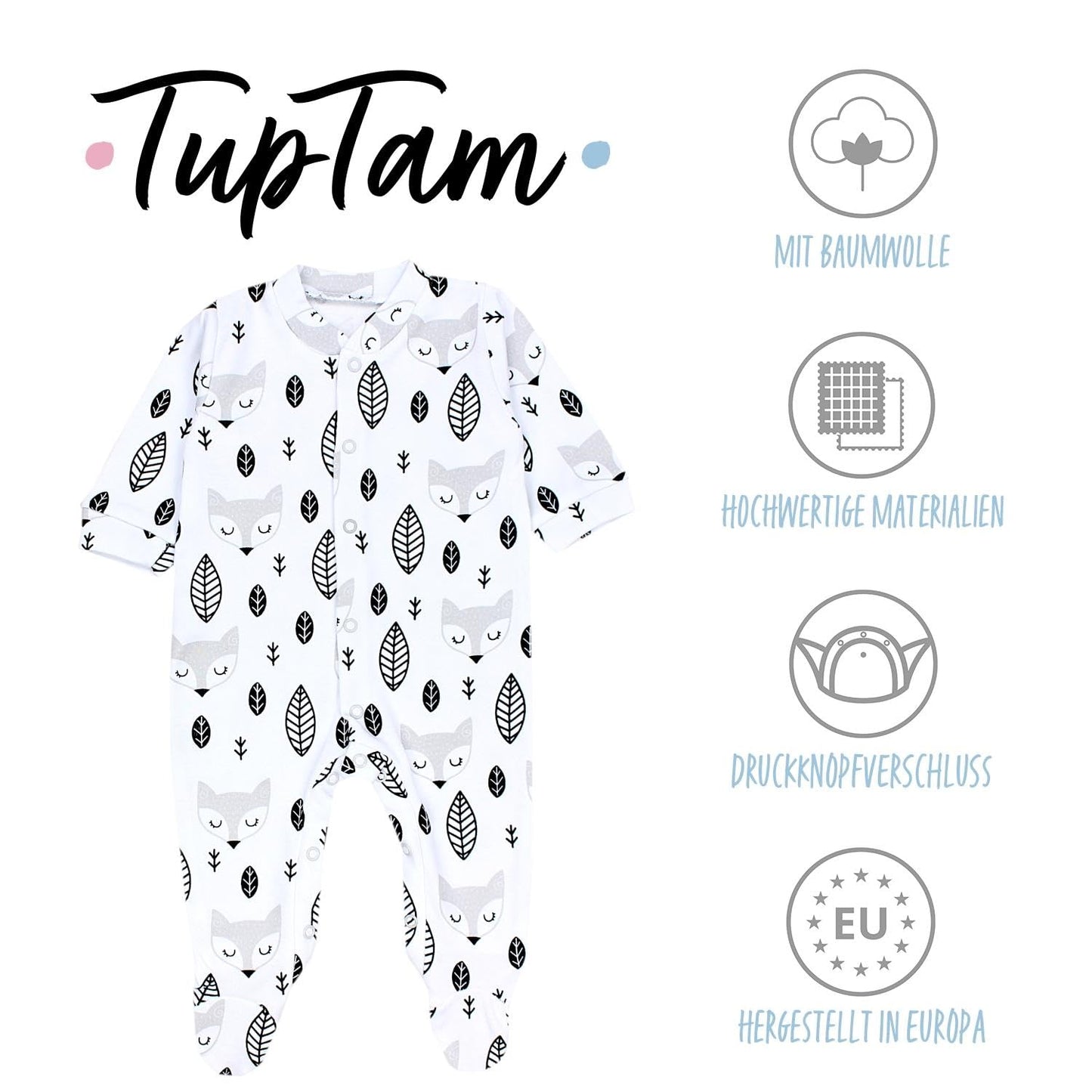 TupTam Baby Jungen Schlafstrampler Langarm Strampler Schlafanzug mit Fuß 3er Pack