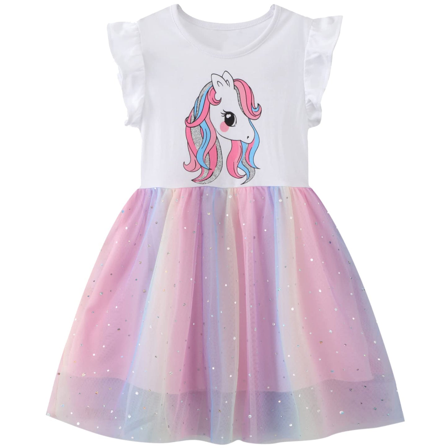 Baogaier Kleid Mädchen Pailletten Tüll Kleider Baumwolle Sommerkleid Sommer Frühling T-Shirt Tüllkleid Kinderkleid Gr. 92-122