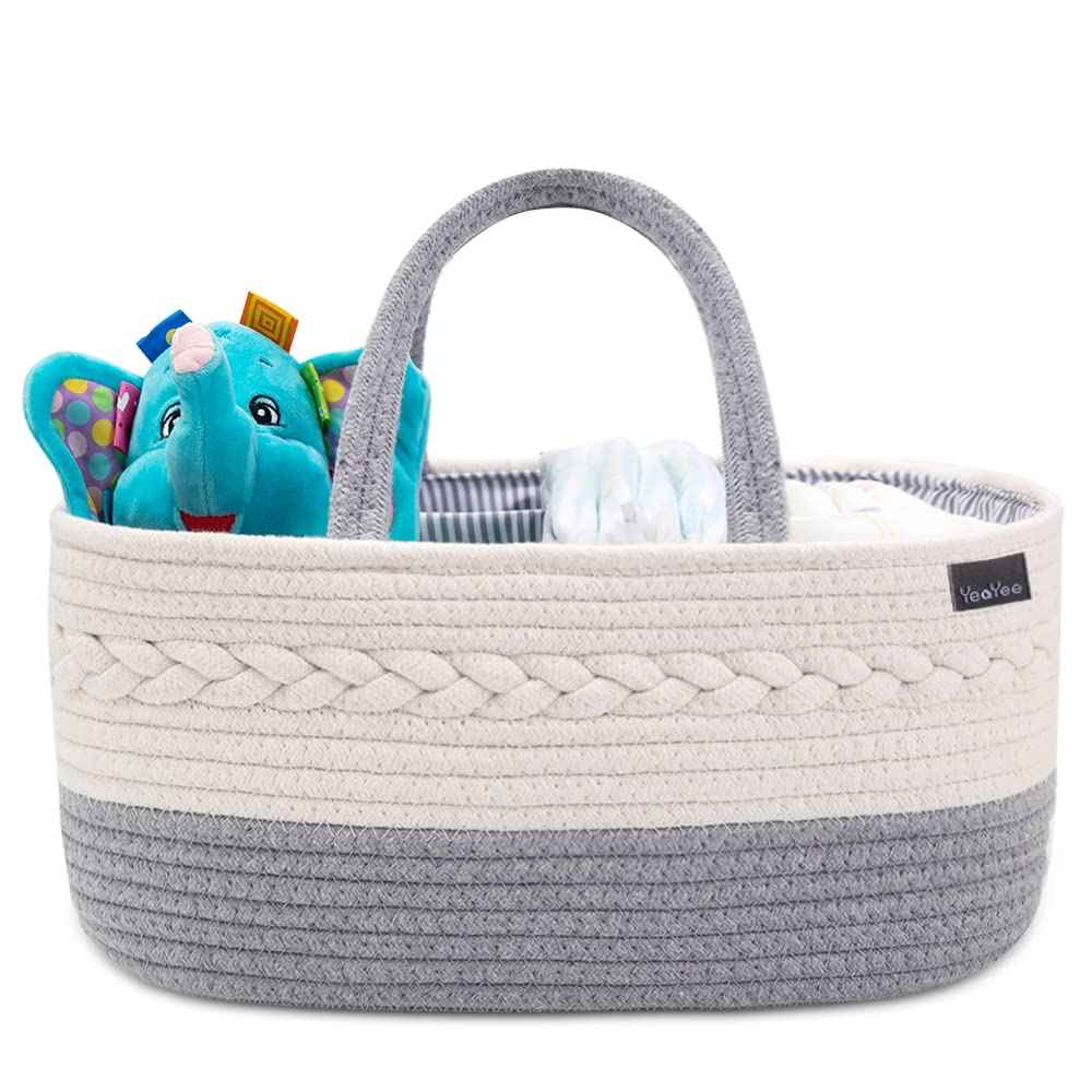 Baby Nappy Caddy Organiser, Multifunctional Storage Box for Nappies, with Interchangeable Compartments, 100% Cotton Linen, Portable Storage Basket for Nappies, Baby Shower Gift