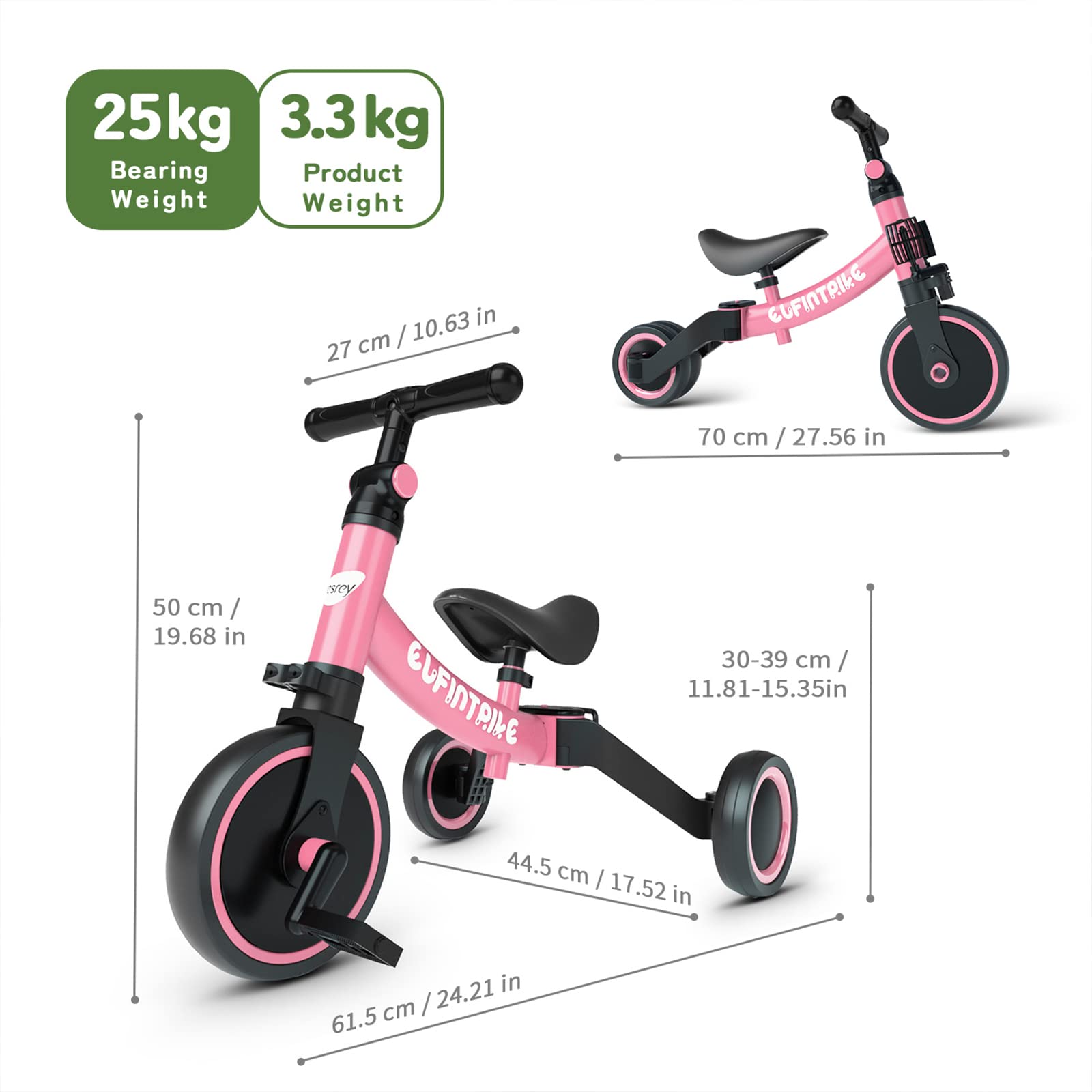 besrey 5 in 1 Laufräder Laufrad Kinderdreirad Dreirad Lauffahrrad Lauflernhilfe für Kinder ab 1 Jahre bis 4 Jahren (Schwarz) - Meloni2