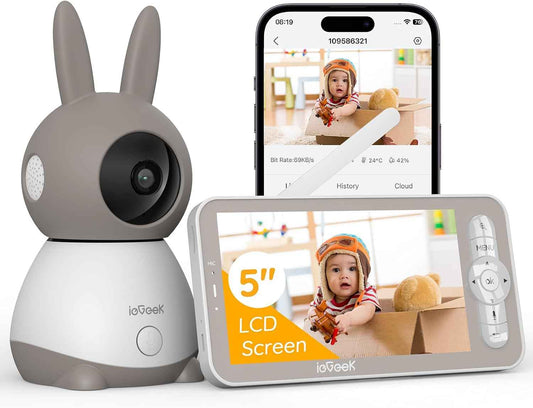 ieGeek Babyphone 2K 5" WLAN PTZ 360° Nachtsicht, App, Bewegungserkennung | automatischer Verfolgung, Weinerkennung, App-Steuerung, Temperaturanzeige