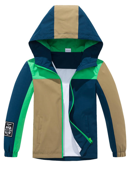 NATUST Kids Boys Waterproof Jacket Lightweight Transition Jacket Windproof Rain Jacket with Hood 