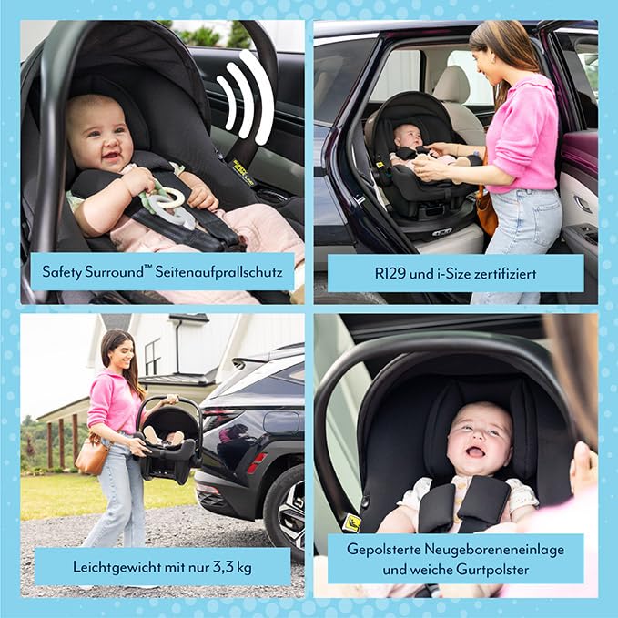 Graco SnugLite™ i-Size R129 Babyschale, ab Geburt bis ca. 12 Monate (40 bis 75 cm), leicht, kompatibel mit ISOFIX-Basisstation SnugTurn™ i-Size R129 (separat), Neugeboreneneinlage, schwarz, Midnight - Meloni2