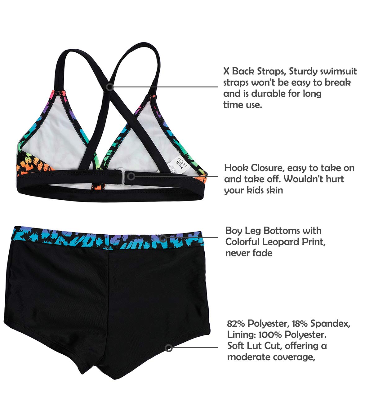 DUSISHIDAN Bikini Kinder Mädchen Zweiteiliger Bademode Süß Badeanzug Zurück überqueren Sommer Swimsuit 110-176