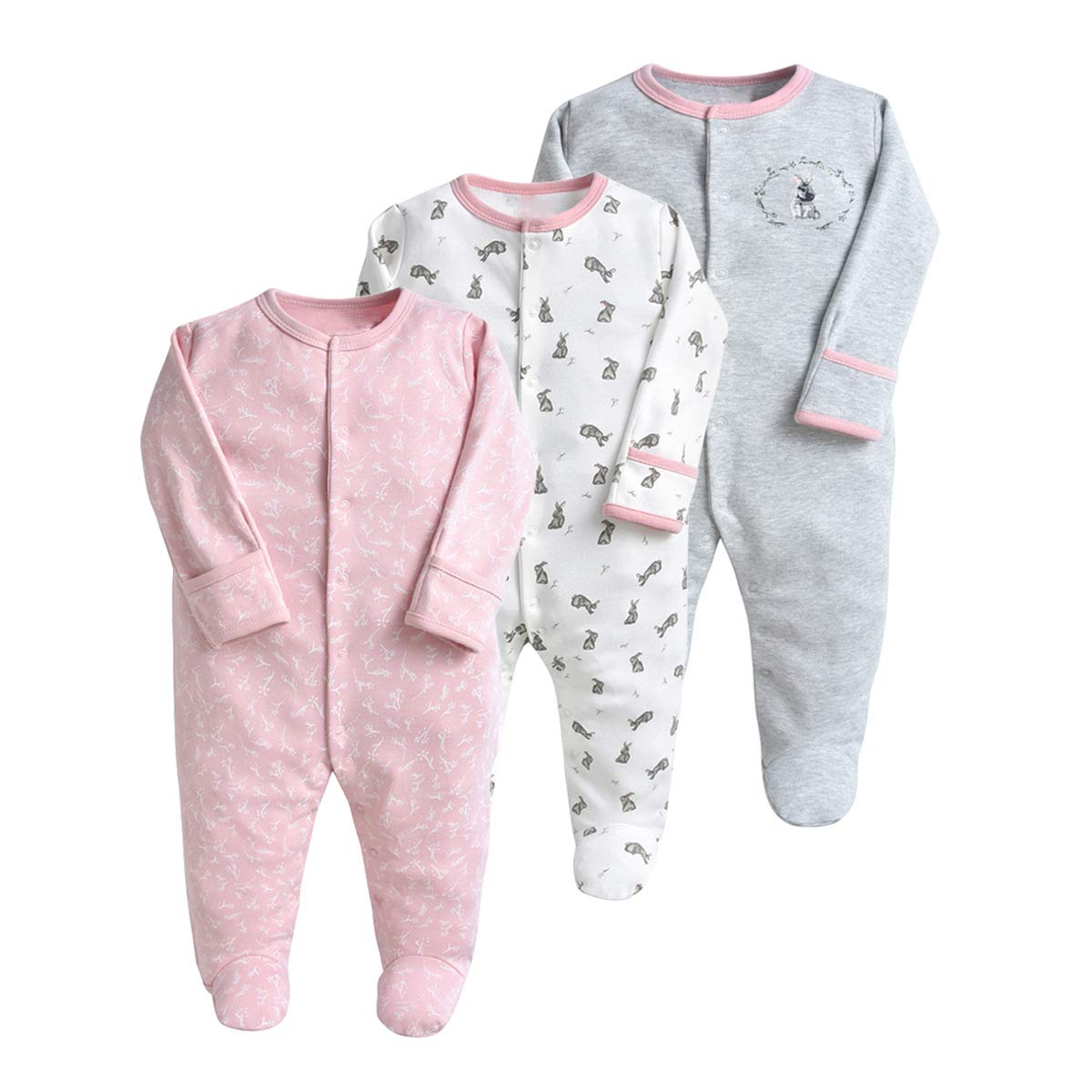 Minizone Baby Schlafstrampler 3er Pack, Pyjamas Langarm Strampler Jungen Mädchen Geschenk 9-12 Monate
