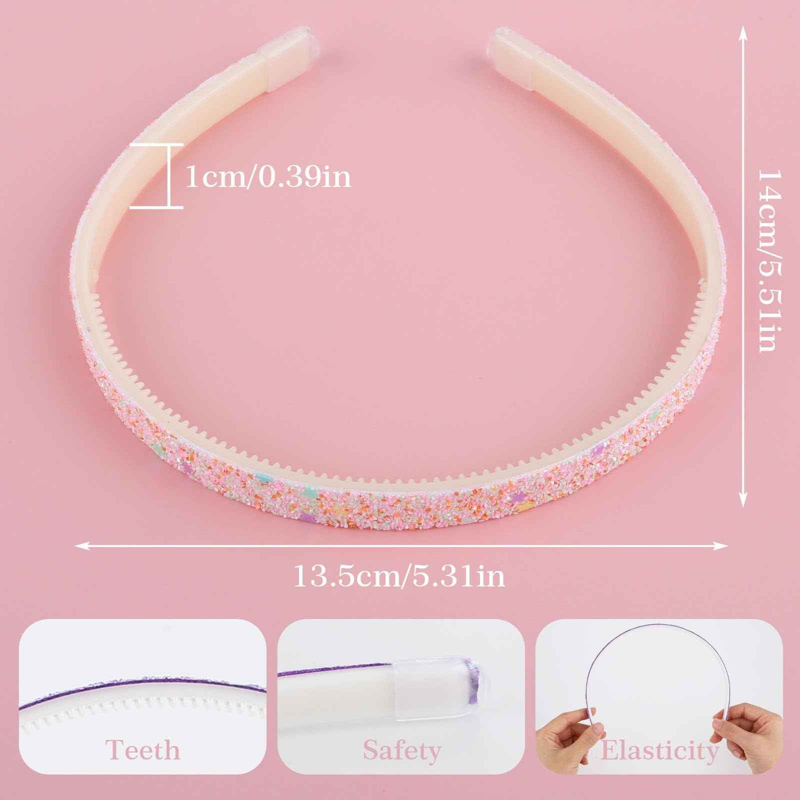 WLLHYF Pack of 4 Glitter Headbands, Colourful Hair Accessories, Plastic, Glittering, Cute, Non-Slip, Thick, Glittery, Confetti, Rainbow Hair Bands with Teeth for Little Girls (2 Gradient 2 Stars)