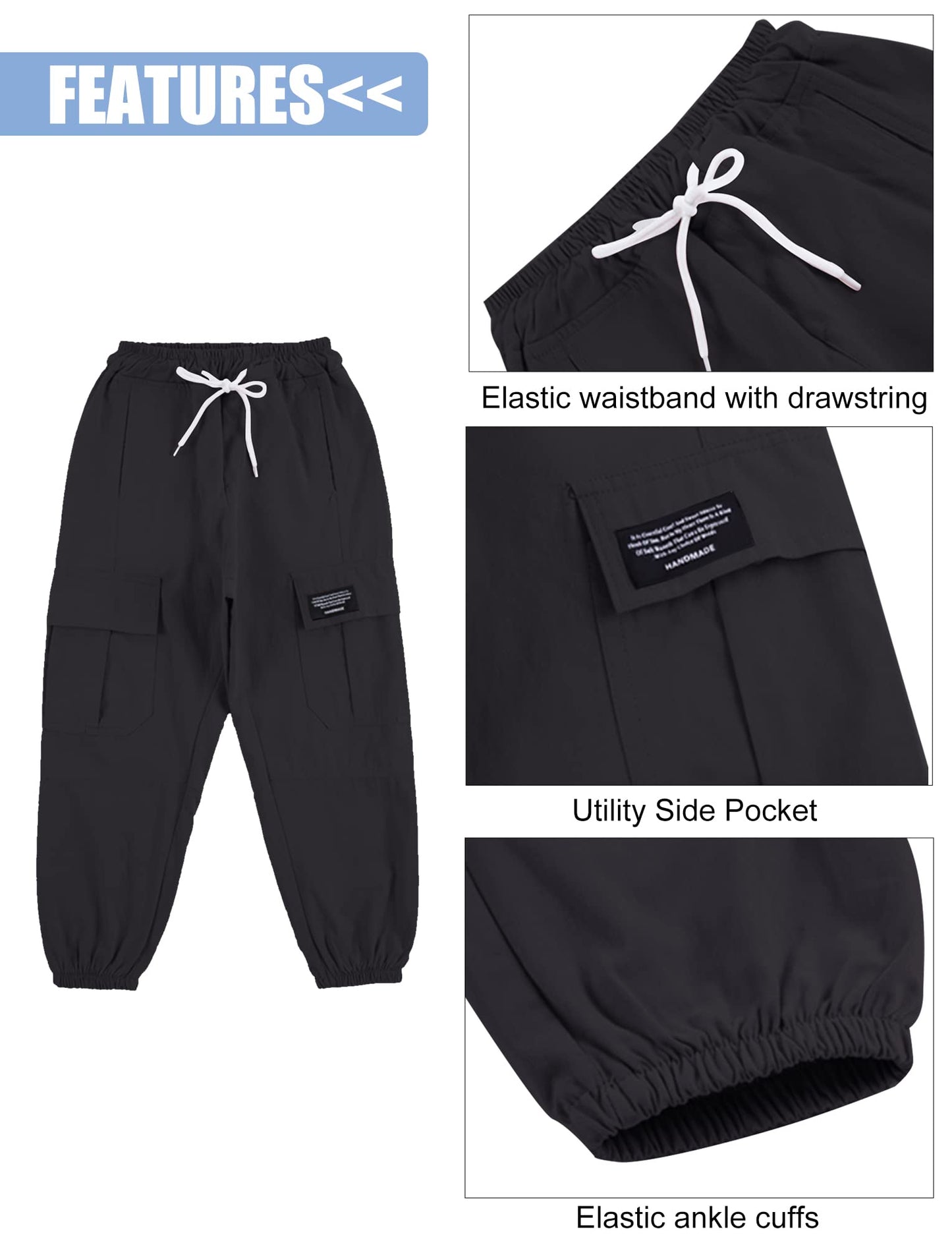 SEAUR Cargo Hose Mädchen Freizeithose Hip Hop Hose mit Gummibung Sporthose Jogginghose mit Taschen Kordelzug Trainingshose Sport Freizeit Streetwear - 100-160cm