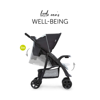 hauck Shopper Neo II, Schwarz Grau - Kinderbuggy mit Liegeposition ab Geburt bis 22 kg, 2x Tablett mit Getränkehalter, Einhändig Klein Zusammenklappbar, Tasche im Verdeck, XL Korb