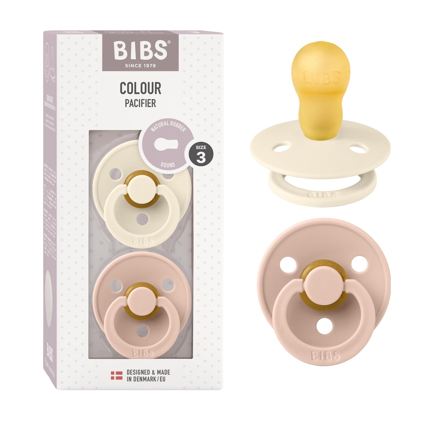 BIBS Colour Schnuller 2er-Pack, BPA-frei, Kirschform Nippel. Naturkautschuk/Latex, Hergestellt in Dänemark. Größe 2 | 6+ Monate | 2-Pack, Coral/Ruby