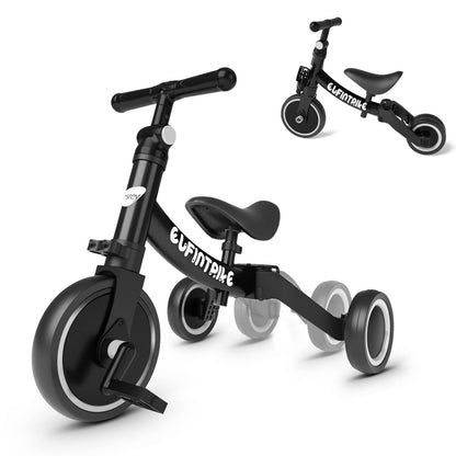 besrey 5 in 1 Laufräder Laufrad Kinderdreirad Dreirad Lauffahrrad Lauflernhilfe für Kinder ab 1 Jahre bis 4 Jahren (Schwarz) - Meloni2