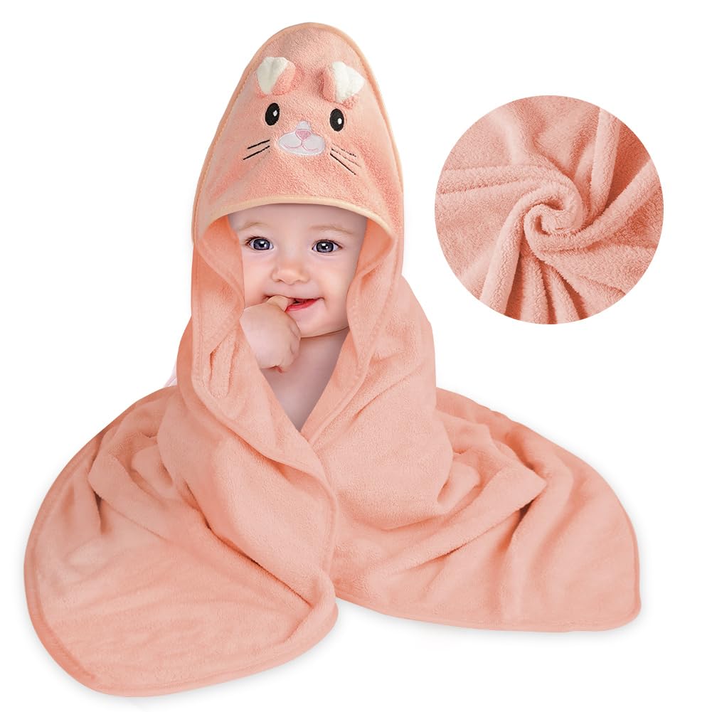Aolso Hooded Towel Baby, 80 x 80 cm Baby Towel Hood, Baby Wash Cloth, Coral Fleece Baby Towel with Hood for Newborns, Soft and Super Absorbent, Unisex (Grey Elephant)